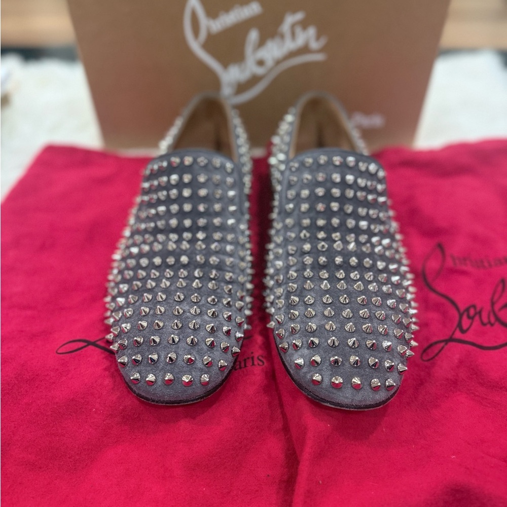 Christian Louboutin ROLLERBOY Spikes Studded Mens Grey Loafers Retail $1695